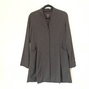 Eileen Fisher Size S Brown Italian Fabric Wool Button-Front Long Blazer Jacket
